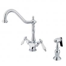 Kingston Brass KS1231PLBS - Heritage 2-Handle Kitchen Faucet with Brass Sprayer and 8-Inch Plate, Polished Chrome