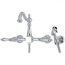 Kingston Brass KS1261ALBS - Heritage Wall Mount Bridge Kitchen Faucet with Brass Sprayer, Polished Chrome