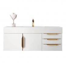 James Martin Vanities 983-V48-W-GW-G-GW - Columbia 48'' Single Wall Mount Vanity, Glossy White, Radiant Gold w/ Glossy White Compo