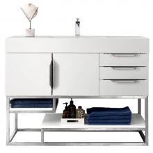 James Martin Vanities 983-V48-GW-BN-GW - Columbia 48'' Single Vanity, Glossy White, Brushed Nickel w/ Glossy White Composite Ston