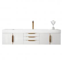 James Martin Vanities 983-V72S-W-GW-G-GW - Columbia 72'' Single Wall Mount Vanity, Glossy White, Radiant Gold w/ Glossy White Compo