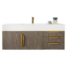 James Martin Vanities 983-V48-W-AG-G-GW - Columbia 48'' Single Wall Mount Vanity, Ash Gray, Radiant Gold w/ Glossy White Composite