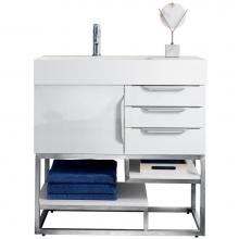 James Martin Vanities 983-V36-GW-BN - Columbia 36'' Single Vanity Cabinet, Glossy White, Brushed Nickel