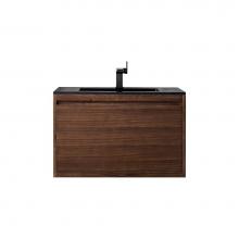 James Martin Vanities 801V35.4WLTCHB - Milan 35.4'' Single Vanity Cabinet, Mid Century Walnut w/Charcoal Black Composite Top