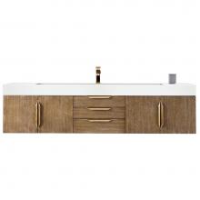 James Martin Vanities 983-V72S-W-LO-G-GW - Columbia 72'' Single Wall Mount Vanity, Latte Oak, Radiant Gold w/ Glossy White Composit