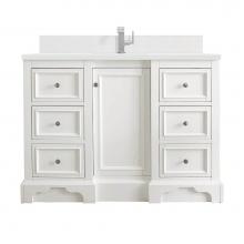 James Martin Vanities 825-V48-BW-1WZ - De Soto 48'' Single Vanity, Bright White w/ Single Hole 3 CM White Zeus Quartz Top &