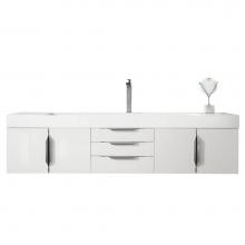 James Martin Vanities 983-V72S-W-GW-N-GW - Columbia 72'' Single Wall Mount Vanity, Glossy White, Brushed Nickel w/ Glossy White Com