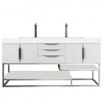 James Martin Vanities 983-V72D-GW-BN-GW - Columbia 72'' Double Vanity, Glossy White, Brushed Nickel w/ Glossy White Composite Ston