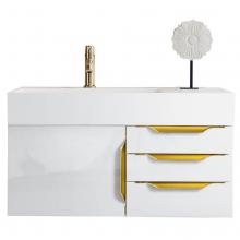 James Martin Vanities 983-V36-W-GW-G-GW - Columbia 36'' Single Wall Mount Vanity, Glossy White, Radiant Gold w/ Glossy White Compo