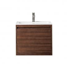 James Martin Vanities 801V23.6WLTGW - Milan 23.6'' Single Vanity Cabinet, Mid Century Walnut w/Glossy White Composite Top