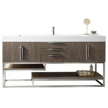 James Martin Vanities 983-V72S-AGR-BN-GW - Columbia 72'' Single Vanity, Ash Gray, Brushed Nickel w/ Glossy White Composite Stone To