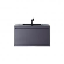 James Martin Vanities 801V35.4MGGCHB - Milan 35.4'' Single Vanity Cabinet, Modern Grey Glossy w/Charcoal Black Composite Top