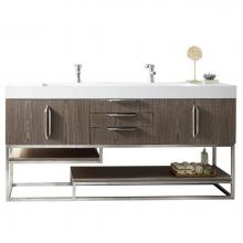 James Martin Vanities 983-V72D-AGR-BN-GW - Columbia 72'' Double Vanity, Ash Gray, Brushed Nickel w/ Glossy White Composite Stone To