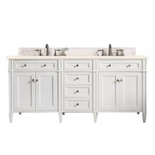 James Martin Vanities 650-V72-BW-3EMR - Brittany 72'' Bright White Double Vanity w/ 3 CM Eternal Marfil Quartz Top