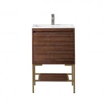 James Martin Vanities 801V23.6WLTRGDGW - Milan 23.6'' Single Vanity Cabinet, Mid Century Walnut, Radiant Gold w/Glossy White Comp