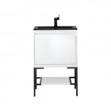 James Martin Vanities 801V23.6GWMBKCHB - Milan 23.6'' Single Vanity Cabinet, Glossy White, Matte Black w/Charcoal Black Composite