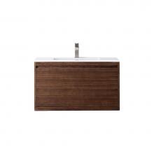 James Martin Vanities 801V35.4WLTGW - Milan 35.4'' Single Vanity Cabinet, Mid Century Walnut w/Glossy White Composite Top