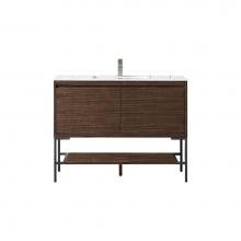 James Martin Vanities 801V47.3WLTMBKGW - Milan 47.3'' Single Vanity Cabinet, Mid Century Walnut, Matte Black w/Glossy White Compo