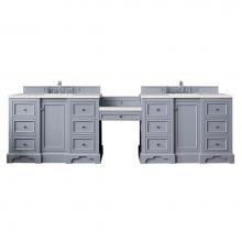 James Martin Vanities 825-V118-SL-DU-ESR - De Soto 118'' Double Vanity Set, Silver Gray w/ Makeup Table, 3 CM Eternal Serena Quartz