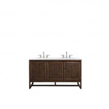 James Martin Vanities E645-V60D-MCA-3AF - Athens 60'' Double Vanity Cabinet, Mid Century Acacia, w/ 3 CM Arctic Fall Solid Surface