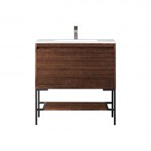 James Martin Vanities 801V35.4WLTMBKGW - Milan 35.4'' Single Vanity Cabinet, Mid Century Walnut, Matte Black w/Glossy White Compo