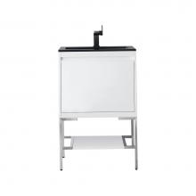 James Martin Vanities 801V23.6GWBNKCHB - Milan 23.6'' Single Vanity Cabinet, Glossy White, Brushed Nickel w/Charcoal Black Compos