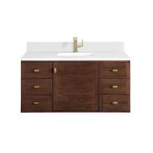 James Martin Vanities 670-V48-WLT-1WZ - Amberly 48'' Single Vanity, Mid-Century Walnut w/ Single Hole 3 CM White Zeus Top &