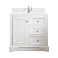 James Martin Vanities 825-V36-BW-1WZ - De Soto 36'' Single Vanity, Bright White w/ Single Hole 3 CM White Zeus Quartz Top &