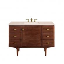 James Martin Vanities 670-V48-WLT-3EMR - Amberly 48'' Single Vanity, Mid-Century Walnut w/ 3 CM Eternal Marfil Top