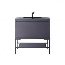 James Martin Vanities 801V35.4MGGMBKCHB - Milan 35.4'' Single Vanity Cabinet, Modern Grey Glossy, Matte Black w/Charcoal Black Com