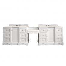 James Martin Vanities 825-V118-BW-DU-EMR - De Soto 118'' Double Vanity Set, Bright White w/ Makeup Table, 3 CM Eternal Marfil Quart