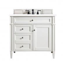 James Martin Vanities 650-V36-BW-3WZ - Brittany 36'' Bright White Single Vanity w/ 3 CM White Zeus Quartz Top