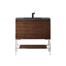 James Martin Vanities 801V35.4WLTBNKCHB - Milan 35.4'' Single Vanity Cabinet, Mid Century Walnut, Brushed Nickel w/Charcoal Black