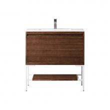 James Martin Vanities 801V35.4WLTGWGW - Milan 35.4'' Single Vanity Cabinet, Mid Century Walnut, Glossy White w/Glossy White Comp