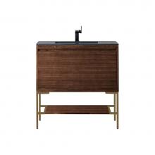 James Martin Vanities 801V35.4WLTRGDCHB - Milan 35.4'' Single Vanity Cabinet, Mid Century Walnut, Radiant Gold w/Charcoal Black Co