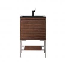 James Martin Vanities 801V23.6WLTBNKCHB - Milan 23.6'' Single Vanity Cabinet, Mid Century Walnut, Brushed Nickel w/Charcoal Black