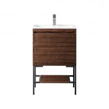 James Martin Vanities 801V23.6WLTMBKGW - Milan 23.6'' Single Vanity Cabinet, Mid Century Walnut, Matte Black w/Glossy White Compo