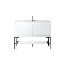 James Martin Vanities 801V47.3GWMBKGW - Milan 47.3'' Single Vanity Cabinet, Glossy White, Matte Black w/Glossy White Composite T