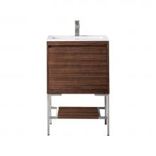 James Martin Vanities 801V23.6WLTBNKGW - Milan 23.6'' Single Vanity Cabinet, Mid Century Walnut, Brushed Nickel w/Glossy White Co