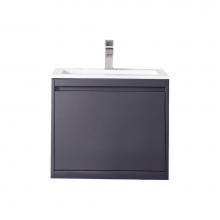 James Martin Vanities 801V23.6MGGGW - Milan 23.6'' Single Vanity, Modern Gray Glossy w/ Glossy White Composite Stone Top