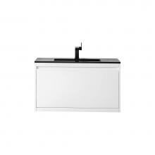 James Martin Vanities 801V35.4GWCHB - Milan 35.4'' Single Vanity, Glossy White w/ Charcoal Black Composite Stone Top