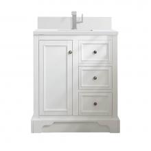 James Martin Vanities 825-V30-BW-1WZ - De Soto 30'' Single Vanity, Bright White w/ Single Hole 3 CM White Zeus Quartz Top &