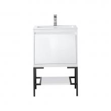 James Martin Vanities 801V23.6GWMBKGW - Milan 23.6'' Single Vanity Cabinet, Glossy White, Matte Black w/Glossy White Composite T