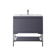 James Martin Vanities 801V35.4MGGMBKGW - Milan 35.4'' Single Vanity Cabinet, Modern Grey Glossy, Matte Black w/Glossy White Compo