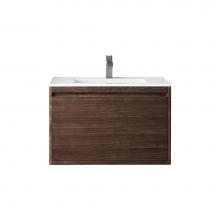 James Martin Vanities 801V31.5WLTGW - Milan 31.5'' Single Vanity Cabinet, Mid Century Walnut w/Glossy White Composite Top