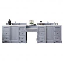 James Martin Vanities 825-V118-SL-DU-CLW - De Soto 118'' Double Vanity Set, Silver Gray w/ Makeup Table, 3 CM Classic White Quartz