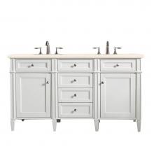 James Martin Vanities 650-V60D-BW-3EMR - Brittany 60'' Bright White Double Vanity w/ 3 CM Eternal Marfil Quartz Top