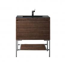 James Martin Vanities 801V31.5WLTBNKCHB - Milan 31.5'' Single Vanity Cabinet, Mid Century Walnut, Brushed Nickel w/Charcoal Black