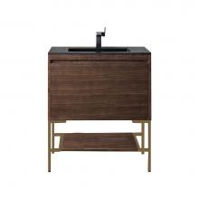 James Martin Vanities 801V31.5WLTRGDCHB - Milan 31.5'' Single Vanity Cabinet, Mid Century Walnut, Radiant Gold w/Charcoal Black Co