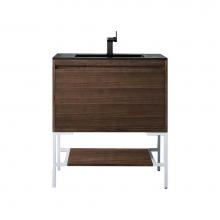 James Martin Vanities 801V31.5WLTGWCHB - Milan 31.5'' Single Vanity Cabinet, Mid Century Walnut, Glossy White w/Charcoal Black Co